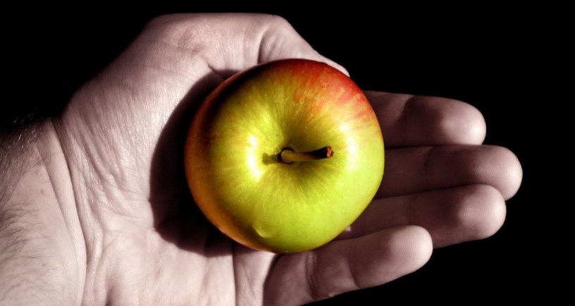 man holding apple forbidden fruit