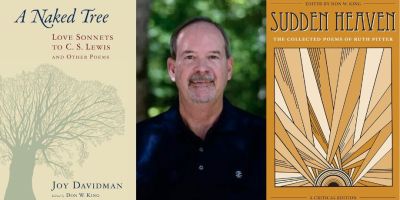 Picture of academic Don King with his books on Joy Davidman and Ruth Pitternd photo of Warren Hamilton and CS Lewis