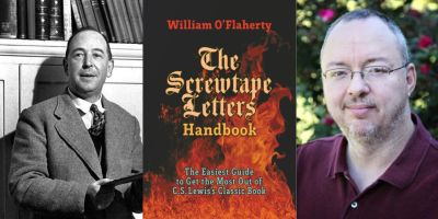William O'Flaherty next to picture of The Screwtape Letters Handbook next to picture of CS Lewis