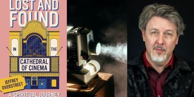Jeffrey Overstreet next to picture of Lost and Found in the Cathedral of Cinema
